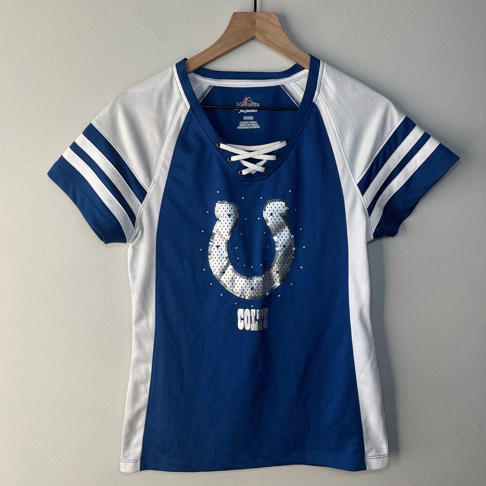 Majestic Indianapolis Colts Women's Lace Up Front Short Sleeve Top Size Medium